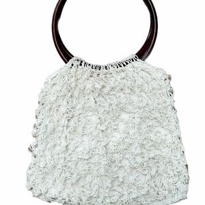 Handmade Knit Crochet Ivory Purse Festival Bag